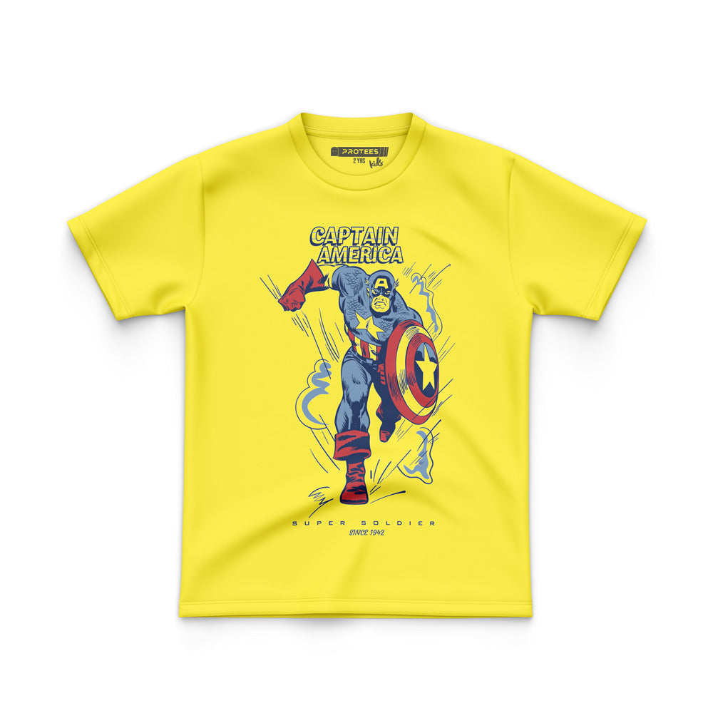 JUNIOR COTTON SUPER SOLDIER YELLOW CAPTAIN AMERICA TEE