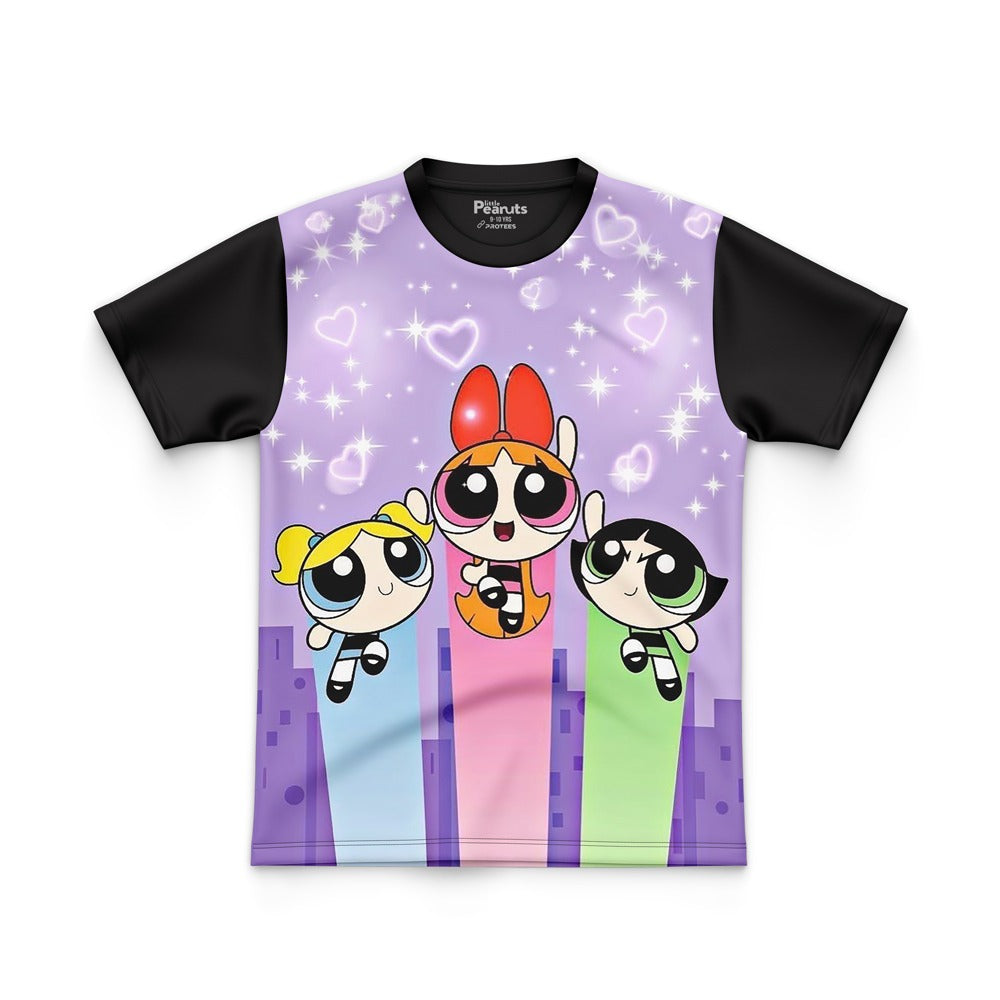 DIGITAL POLYESTER - LILAC HEARTS POWER PUFF GIRLS TEE DG010105FP